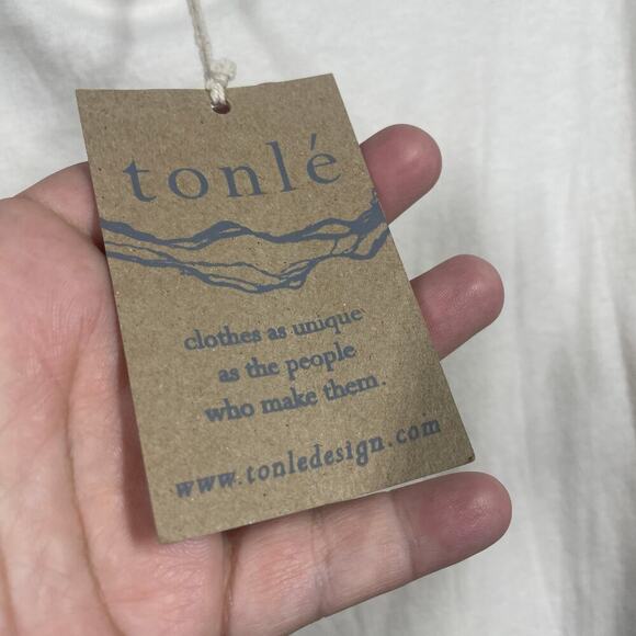 Tonlé XS T-Shirt Mini Dress White Tan Colorblock Cotton Crew Neck Short Sleeves - Picture 6 of 12